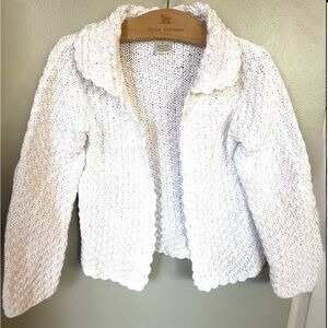 2H Knits 4T Cozy Chunky Cardigan Sweater Open Cream White Girls Handmade Cotton